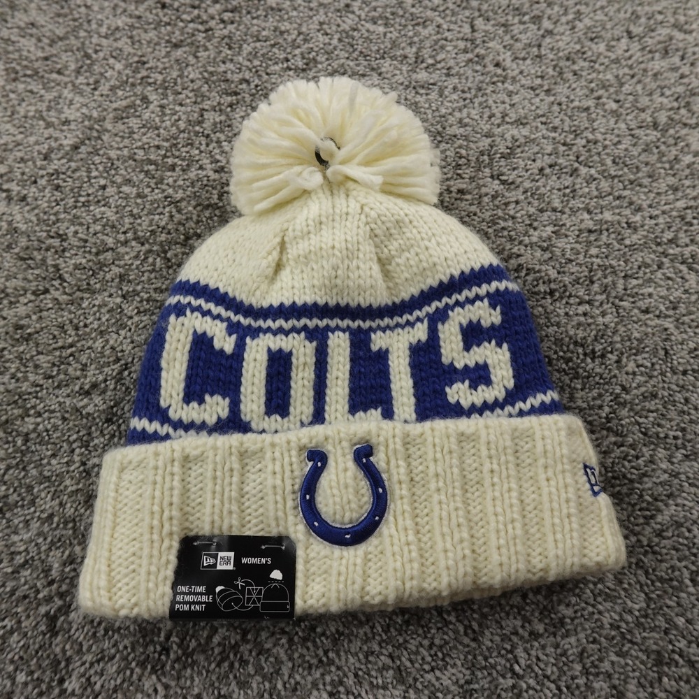 NEW Indianapolis Colts Hat Cap Pom Beanie Beige Blue NFL Football New Era Womens